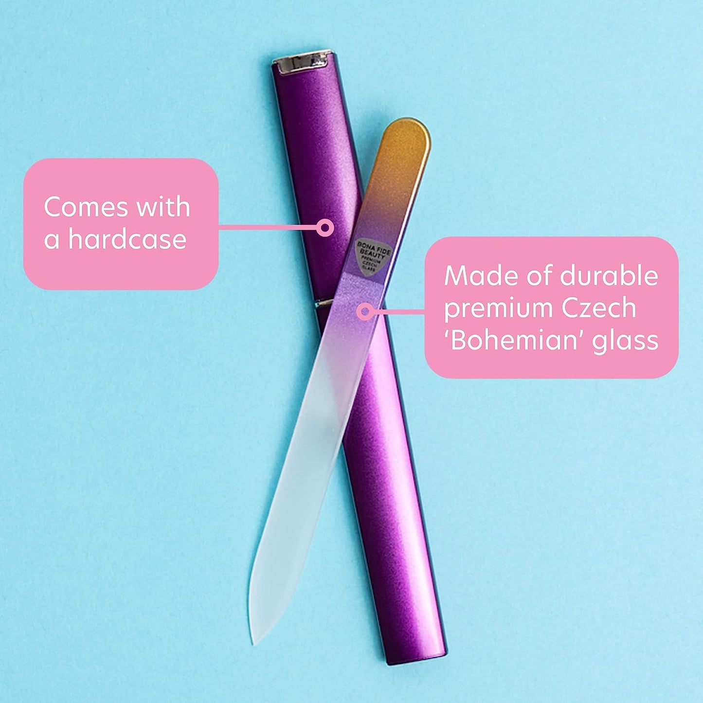 Bona Fide Beauty - Premium Czech Glass Nail File - Gentle, Durable & Professional Manicure Tool - Perfect Valentine’S Day Gift for Women (Gold Violet)