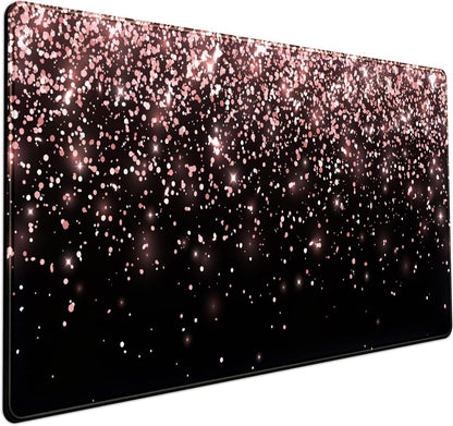 Rose Gold Glitter Black Desk Mat Extended Mouse Pad XXL Office Desk 31.5X15.7 in Accessories for Women Girl Gamer Full Desk Large Gaming XXL Mousepad Laptop Computers Keyboard Office Mouse Mat