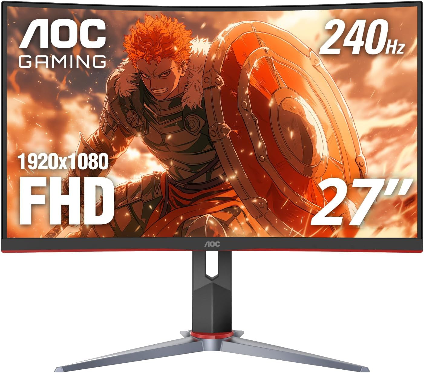 AOC C27G2Z 27-Inch Curved Frameless Ultra-Fast Gaming Monitor - FHD 1080P, 0.5ms Response Time, 240Hz Refresh Rate, FreeSync, HDMI/DP/VGA Connectivity, Height Adjustable, 3-Year Zero Dead Pixel Guarantee, Black