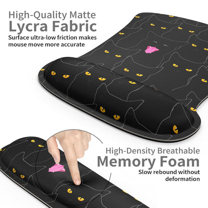 Kawaii Mouse Pad & Keyboard Wrist Rest Support Set Ergonomic Memory Foam Non-Slip Rubber Base Cute Mouse Mat Coaster for Home,Computer,Office Easy Typing and Relieve Wrist Pain - Black Cats