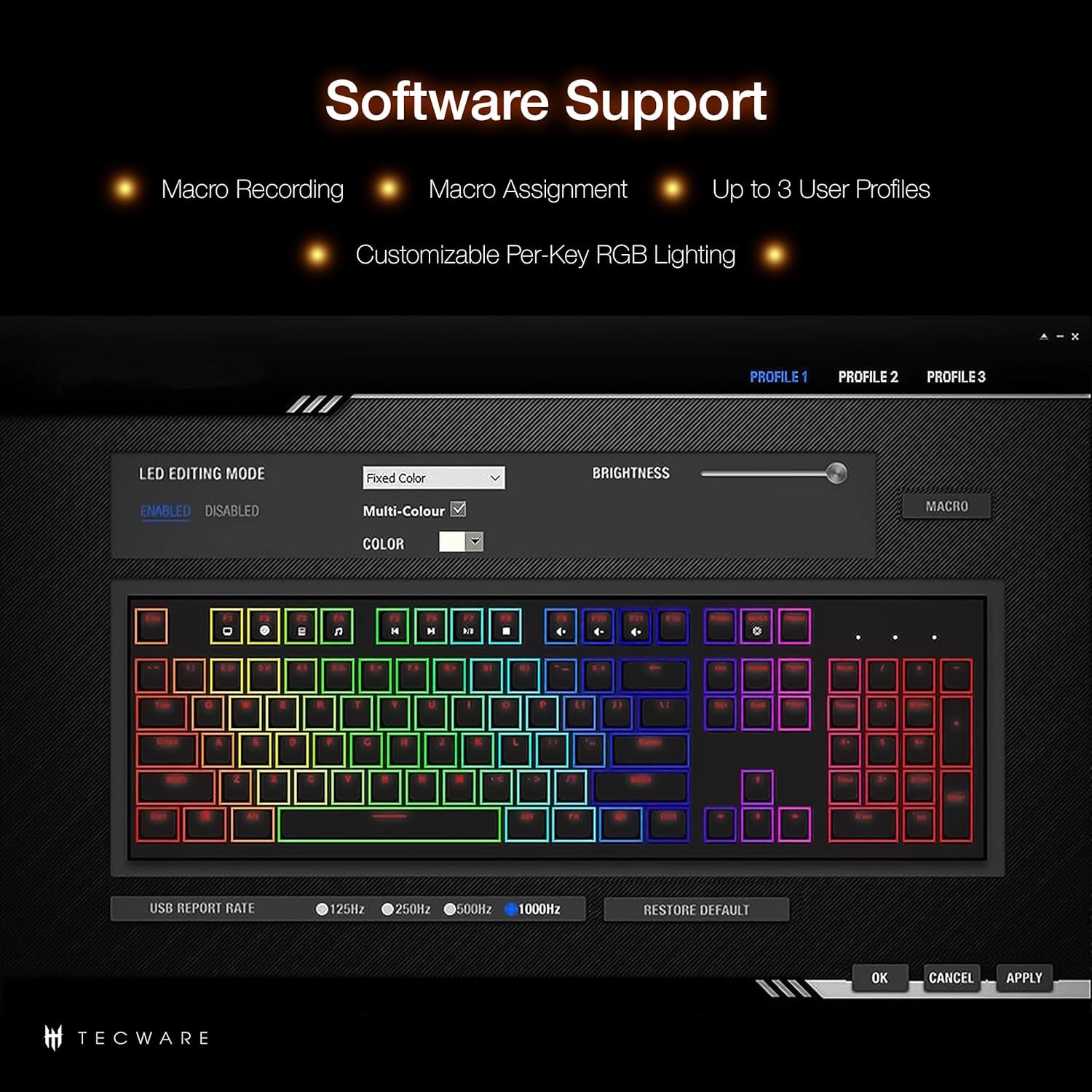 TECWARE Phantom 87-Key Mechanical Keyboard with RGB LED and Outemu RED Switches