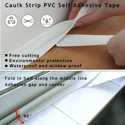 10.5FT PVC Self Adhesive Caulk Sealing Strip Tape for Kitchen Wall Sink Toilet