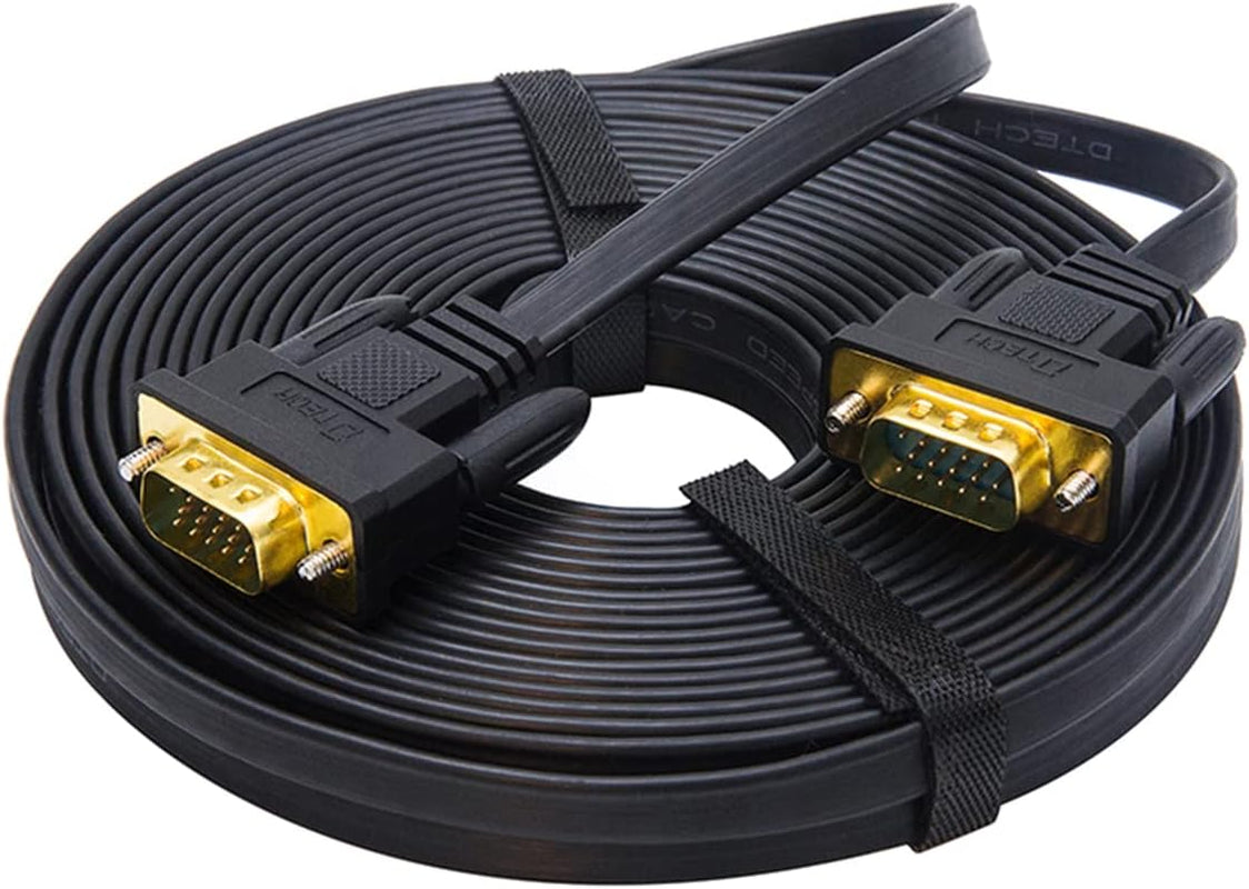 Dtech 65Ft Extra Long VGA to VGA Cable for Computer Monitor 15 Pin Male to Male Flat VGA Cord Full HD Video (20 Meter, Black)