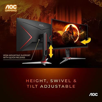 AOC C27G2Z 27-Inch Curved Frameless Ultra-Fast Gaming Monitor - FHD 1080P, 0.5ms Response Time, 240Hz Refresh Rate, FreeSync, HDMI/DP/VGA Connectivity, Height Adjustable, 3-Year Zero Dead Pixel Guarantee, Black