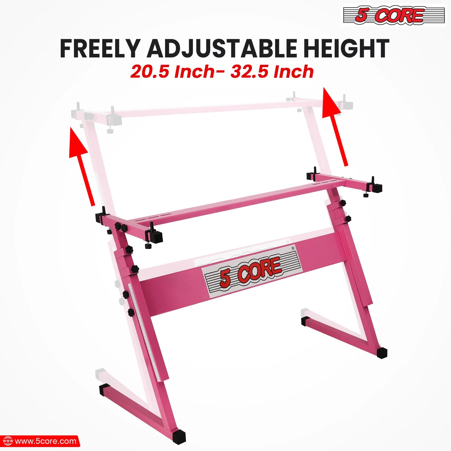 5Core Keyboard Stand Adjustable Z Style Piano Riser + Keyboard Piano Bench PINK