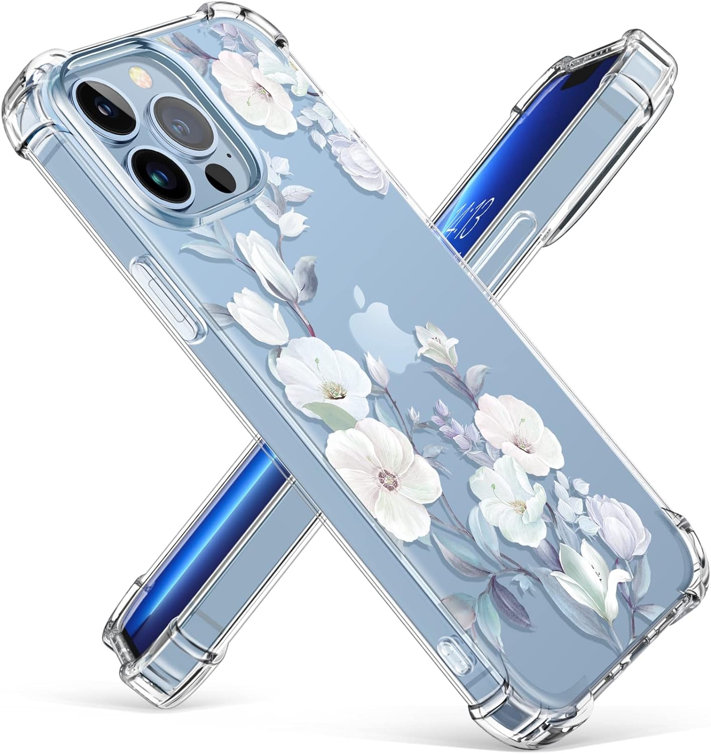 GVIEWIN for Iphone 13 Pro Max Case, Soft Shockproof Clear Floral Phone Protective Case Cover for Women Girls, Flower Pattern Design (Hibiscus)