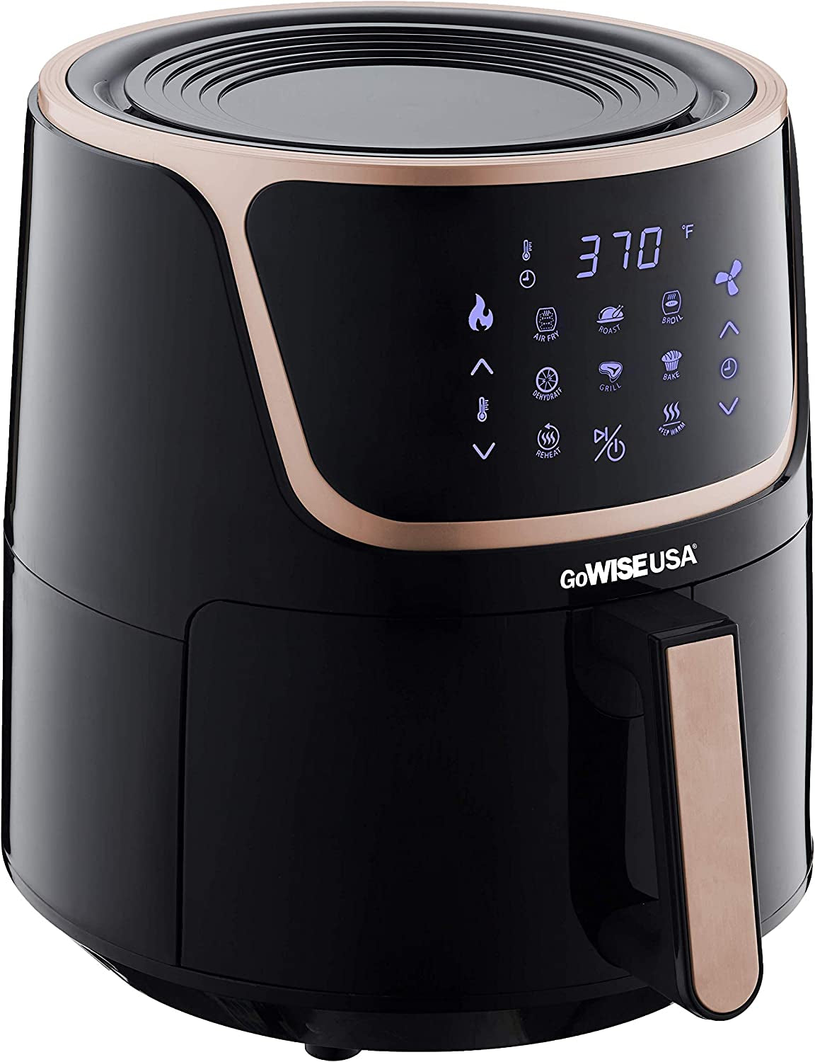 Gowise USA GW22955 7-Quart Electric Air Fryer with Dehydrator & 3 Stackable Racks, Digital Touchscreen with 8 Functions + Recipes, 7.0-Qt, Black/Copper