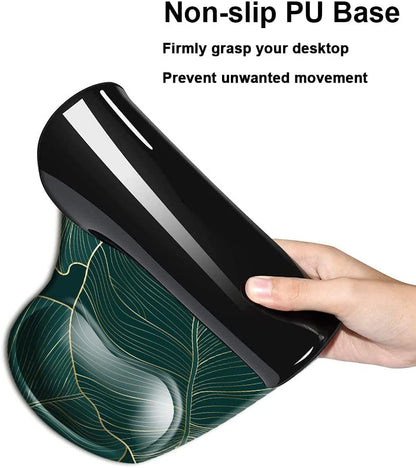 HOPONY Ergonomic Mouse Pad with Wrist Support Gel Mouse Pad with Wrist Rest, Comfortable Computer Mouse Pad for Laptop, Pain Relief Mousepad with Non-Slip Rubber Base, 9 X 10 In,Green Leaves