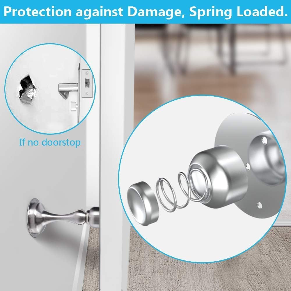 Door Stoppers, Magnetic Door Stop, Stainless Steel, 2 Pack Magnetic Door Catch, Double-Sided Adhesive Tape, No Drilling, Screws for Stronger Mount, Hold Your Door Open, for Wide Doors