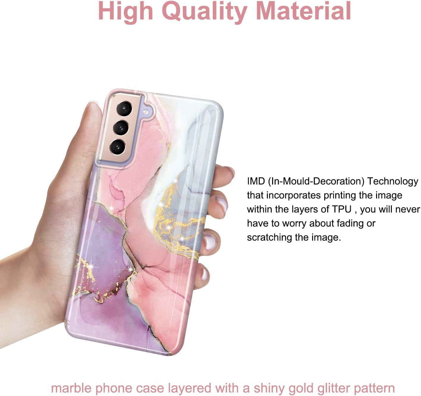 JIAXIUFEN Galaxy S21 Case Gold Sparkle Glitter Marble Slim Shockproof TPU Soft Rubber Silicone Cover Phone Case for Samsung Galaxy S21 5G 6.2 Inch 2021 Pink Purple