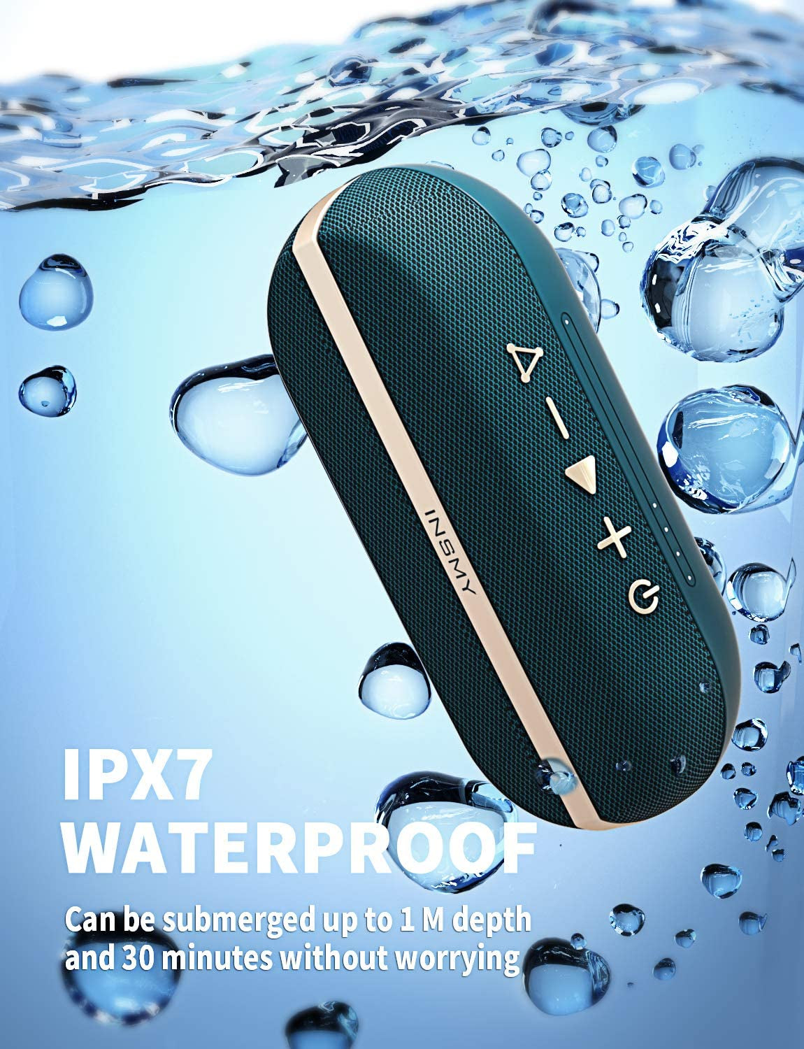 INSMY Bluetooth Speaker,Ipx7 Waterproof,Portable,Shower Speaker, Wireless Sync 100+ Speakers,Big Volume Booming Bass, 24H Playtime/Floatable/Rgb Lights/Bt5.3 for Outdoor/Beach (Blue)