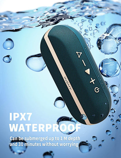 INSMY Bluetooth Speaker,Ipx7 Waterproof,Portable,Shower Speaker, Wireless Sync 100+ Speakers,Big Volume Booming Bass, 24H Playtime/Floatable/Rgb Lights/Bt5.3 for Outdoor/Beach (Blue)