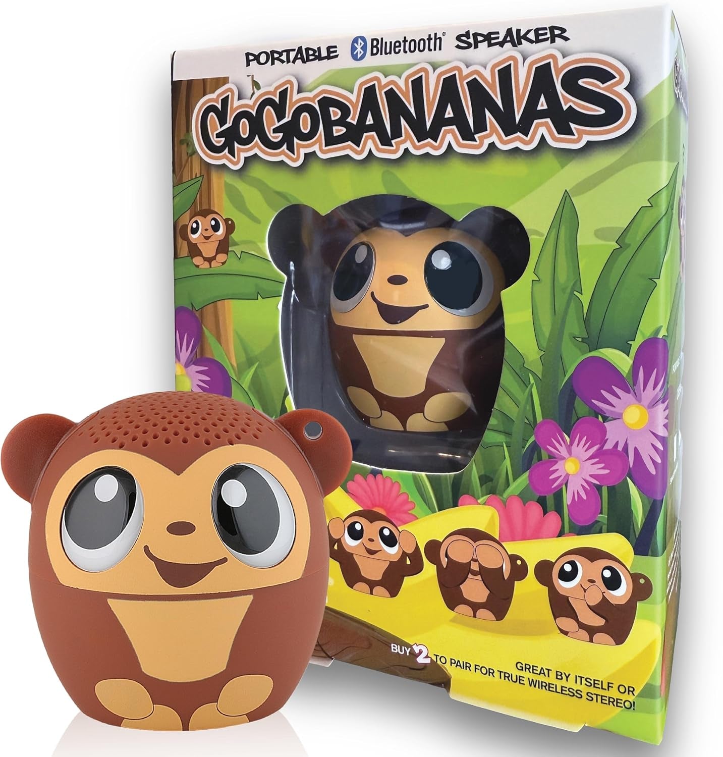 My Audio Pet Mini Bluetooth Animal Wireless Speaker for Kids of All Ages - True Wireless Stereo – Pair with Another TWS Pet for Powerful Rich Room-Filling Sound (GOGO Bananas-Monkey)