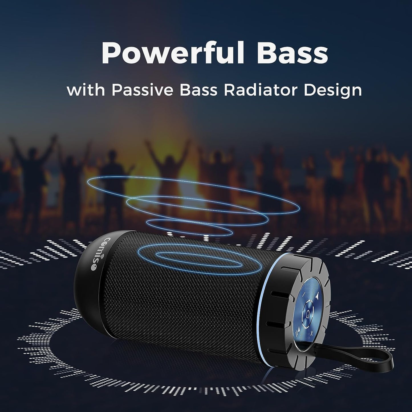 Comiso Bluetooth Speaker, IPX5 Waterproof Portable Speaker with 360° HD Surround Sound, Punchy Bass, Wireless TWS Pairing, 24H Playtime, Wireless Speaker for Home/Outdoor/Camping/Beach, Birthday Gift