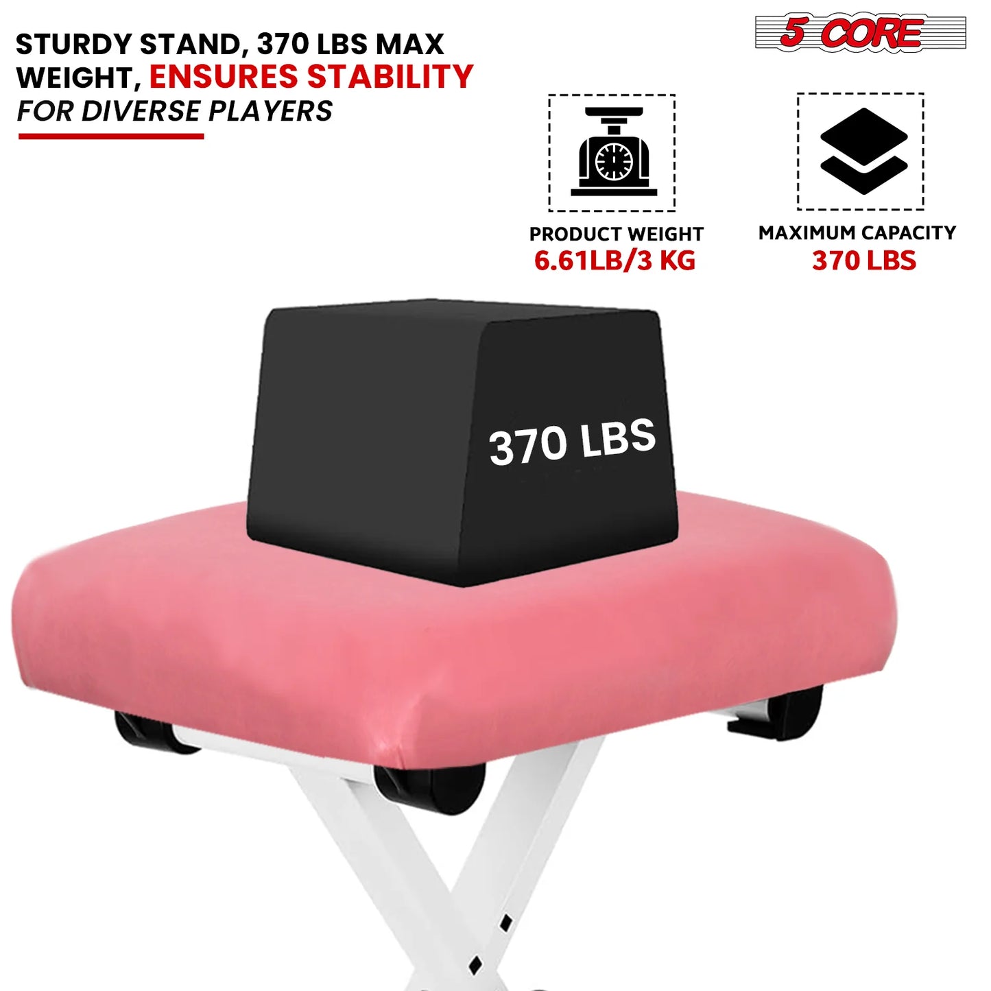 5Core Keyboard Stand Adjustable Z Style Piano Riser + Keyboard Piano Bench PINK