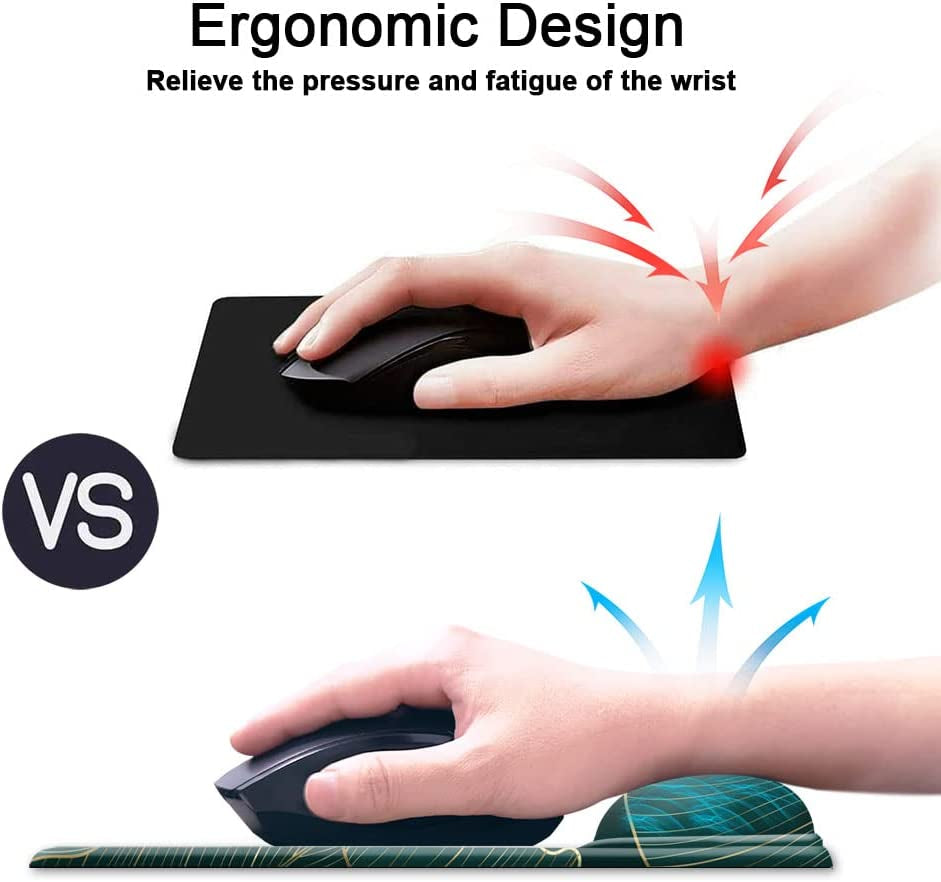 HOPONY Ergonomic Mouse Pad with Wrist Support Gel Mouse Pad with Wrist Rest, Comfortable Computer Mouse Pad for Laptop, Pain Relief Mousepad with Non-Slip Rubber Base, 9 X 10 In,Green Leaves