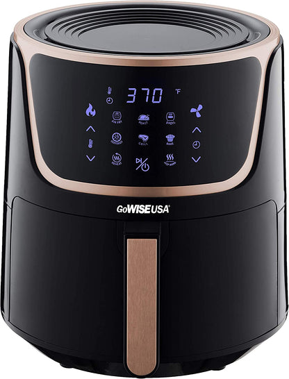 Gowise USA GW22955 7-Quart Electric Air Fryer with Dehydrator & 3 Stackable Racks, Digital Touchscreen with 8 Functions + Recipes, 7.0-Qt, Black/Copper