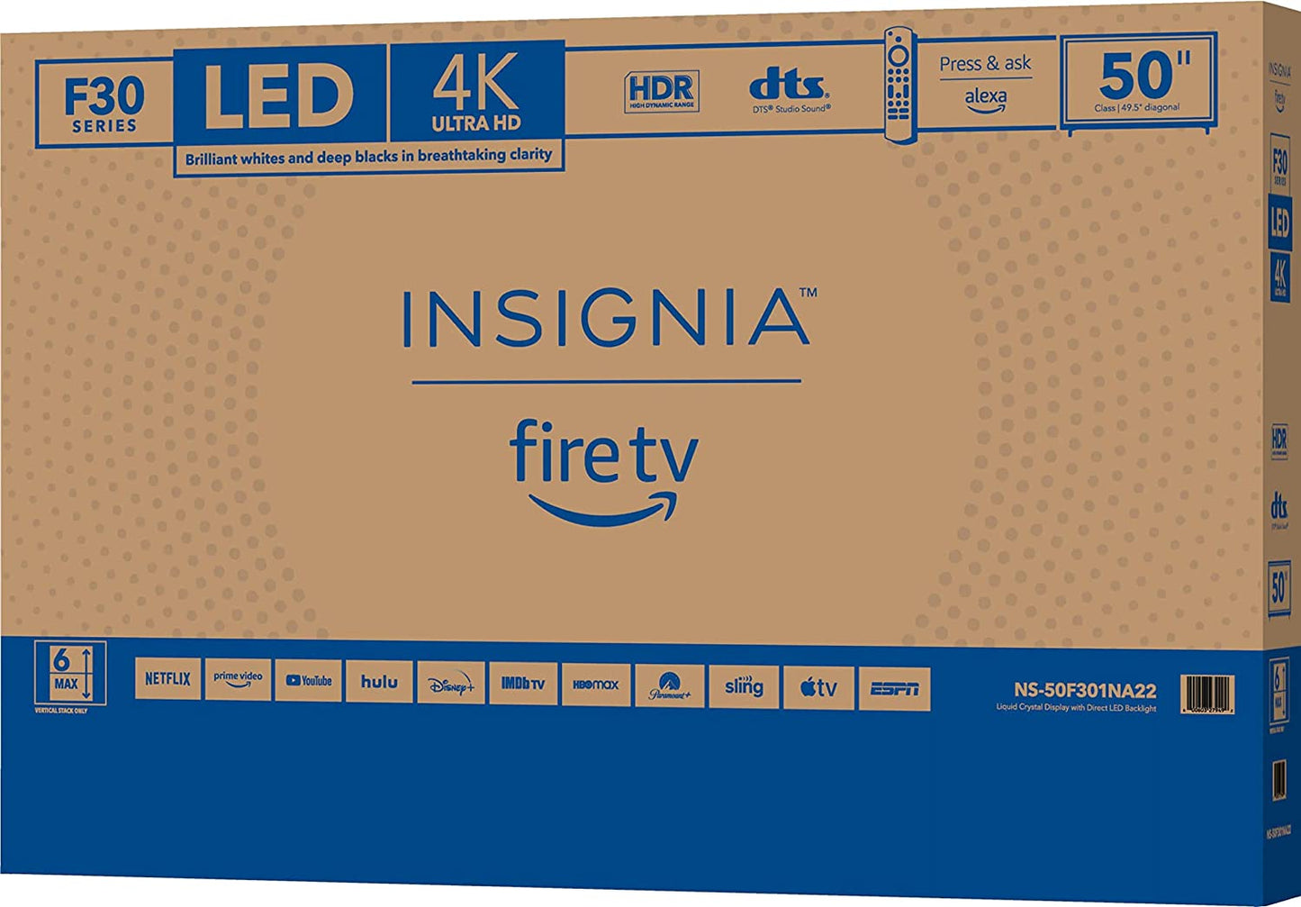 INSIGNIA 50-Inch Class F30 Series LED 4K UHD Smart Fire TV (NS-50F301NA22, 2021 Model)