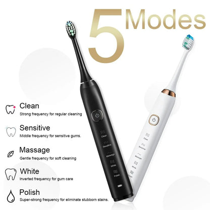 Smart Sonic Electric Toothbrush Ultrasound IPX7 Rechargeable Tooth Brush 5 Mode Smart Time Whitener Teethbrush  S100