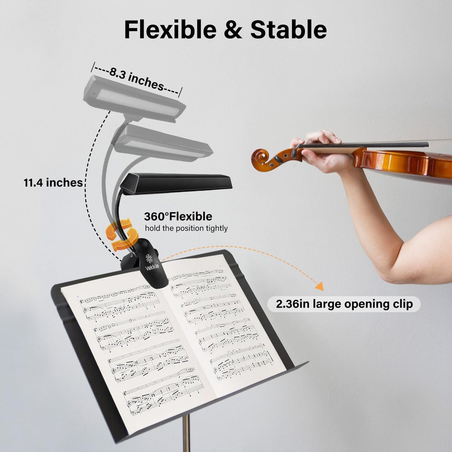 Vekkia Rechargeable Music Stand Light - Clip - on for Musicians' Piano, 9 - Level Dimmable, Portable, USB - C, for Piano, Orchestra, Podium, Easel