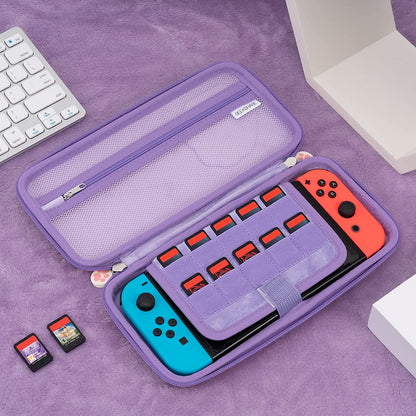 Geekshare Cute Cat Paw Case Compatible with Nintendo Switch/Switch OLED - Portable Hardshell Slim Travel Carrying Case Fit Switch Console & Game Accessories - a Removable Wrist Strap (Pink Purple)