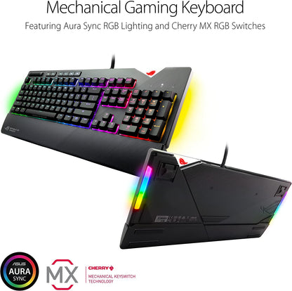 ASUS ROG Strix Flare RGB Mechanical Gaming Keyboard with Cherry MX Brown Switches, Customizable Badge, USB Pass-Through, and Media Controls