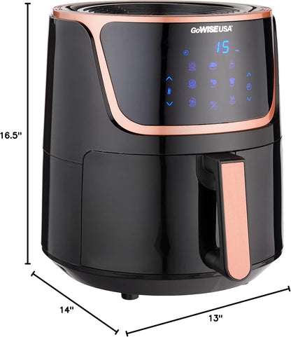 Gowise USA GW22955 7-Quart Electric Air Fryer with Dehydrator & 3 Stackable Racks, Digital Touchscreen with 8 Functions + Recipes, 7.0-Qt, Black/Copper