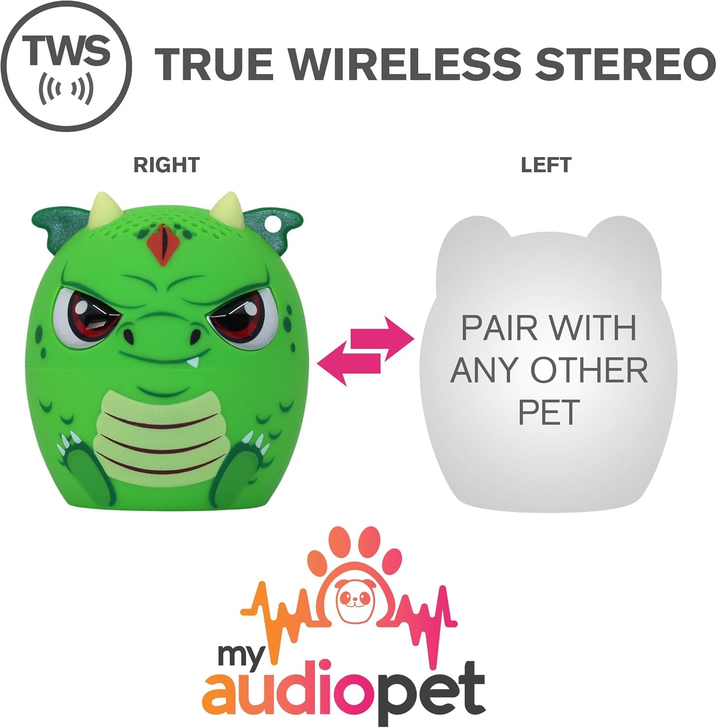 My Audio Pet Mini Bluetooth Animal Wireless Speaker for Kids of All Ages - True Wireless Stereo – Pair with Another TWS Pet for Powerful Rich Room-Filling Sound (Scales-Dragon)