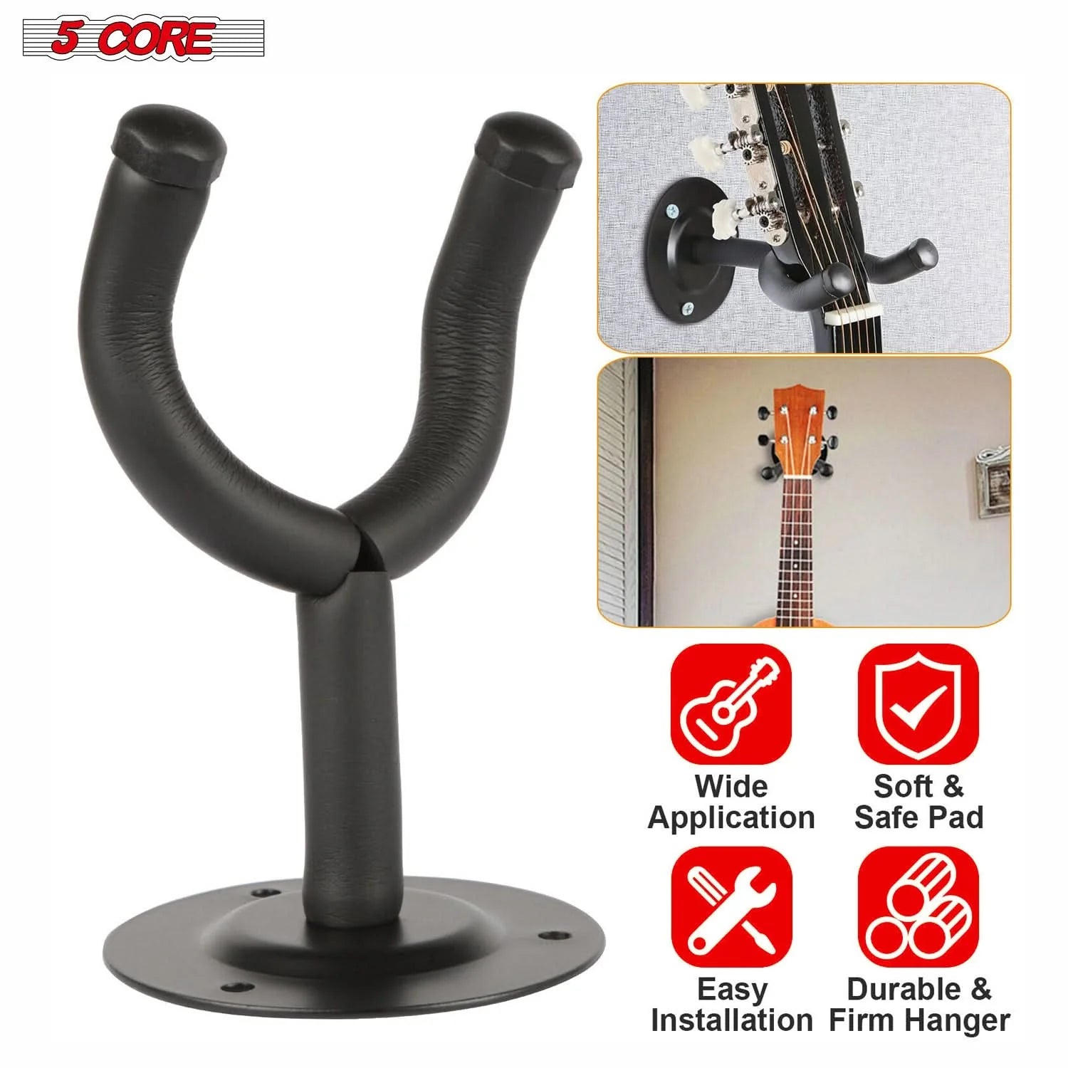 5 Core Guitar Wall Mount Hanger Display Guitar Wall Holder Hook W Screws Soft Padding