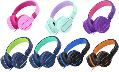 ELECDER I36 Kids Headphones Children Girls Boys Teens Foldable Adjustable on Ear Headphones 3.5Mm Jack Compatible Cellphones Computer Kindle MP3/4 School Tablet Green/Purple