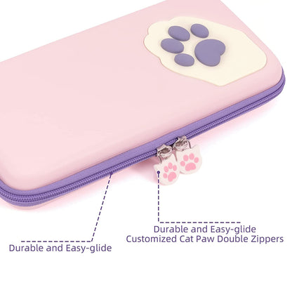 Geekshare Cute Cat Paw Case Compatible with Nintendo Switch/Switch OLED - Portable Hardshell Slim Travel Carrying Case Fit Switch Console & Game Accessories - a Removable Wrist Strap (Pink Purple)