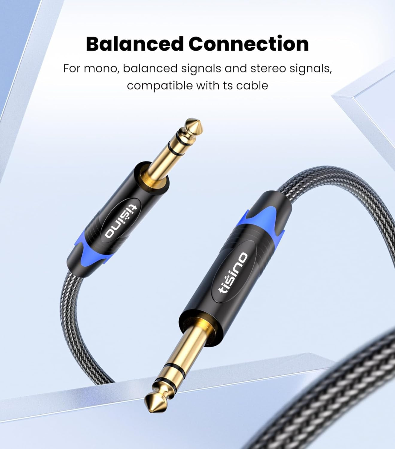 Tisino 1/4 Inch TRS Cable, Quarter Inch 1/4 TRS to TRS Balanced Stereo Audio Cable Male to Male Pro Interconnect Cable Guitar Cable, Nylon Braid - 3 FT