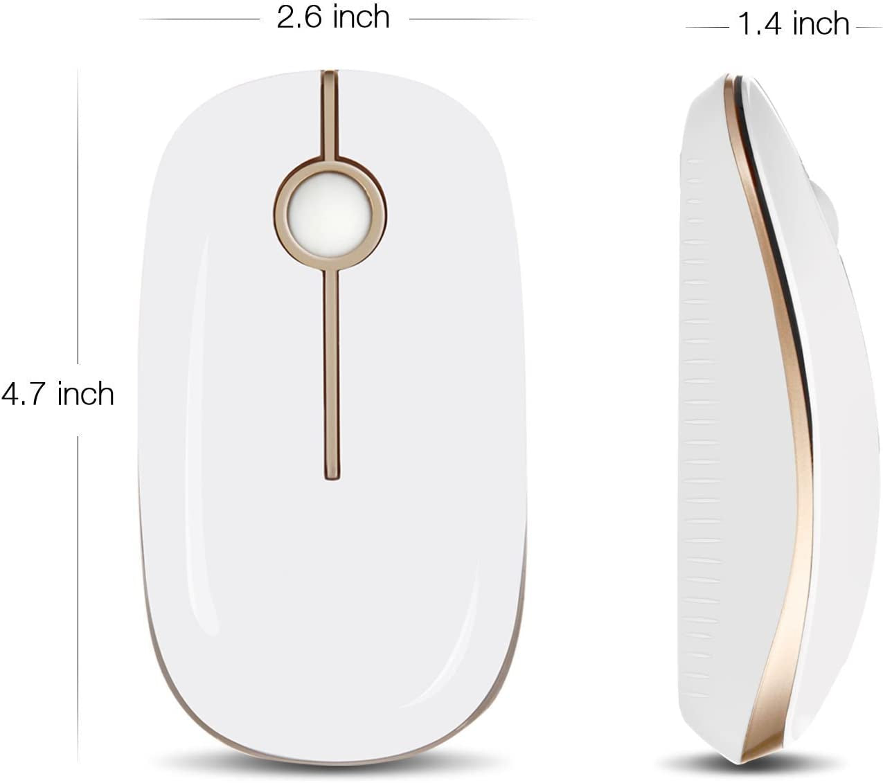 Vssoplor Wireless Mouse, 2.4G Slim Portable Computer Mice with Nano Receiver for Notebook, PC, Laptop, Computer (White and Gold)