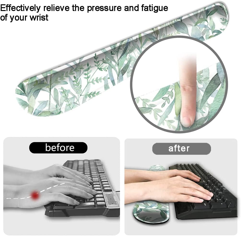 DOOKE Keyboard Wrist Rest Pad and Mouse Wrist Rest Support, Comfort Wrist Rest Pad with Non-Slip Rubber Base & Memory Foam Support for Working Gaming Fatigue Pain Relief Green Leaves