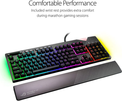 ASUS ROG Strix Flare RGB Mechanical Gaming Keyboard with Cherry MX Brown Switches, Customizable Badge, USB Pass-Through, and Media Controls