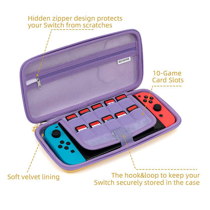 Geekshare Cute Cat Paw Case Compatible with Nintendo Switch/Switch OLED - Portable Hardshell Slim Travel Carrying Case Fit Switch Console & Game Accessories - a Removable Wrist Strap (Pink Purple)