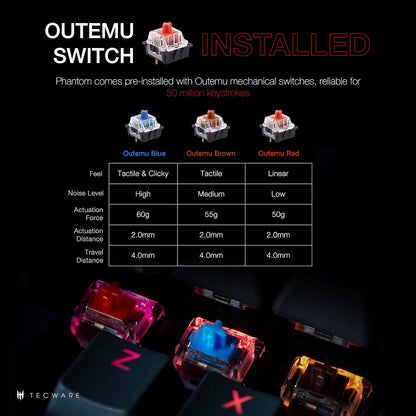 TECWARE Phantom 87-Key Mechanical Keyboard with RGB LED and Outemu RED Switches