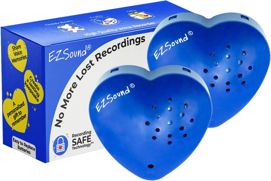 Ezsound Teddy Bear Voice Recorder | 2 Pack - 30 Seconds Toy Voice Box for Stuffed Animal | Create Your Own Recordable Gifts or Heartbeat Bear | Recording Safe Technology Heart Message Box (Blue)