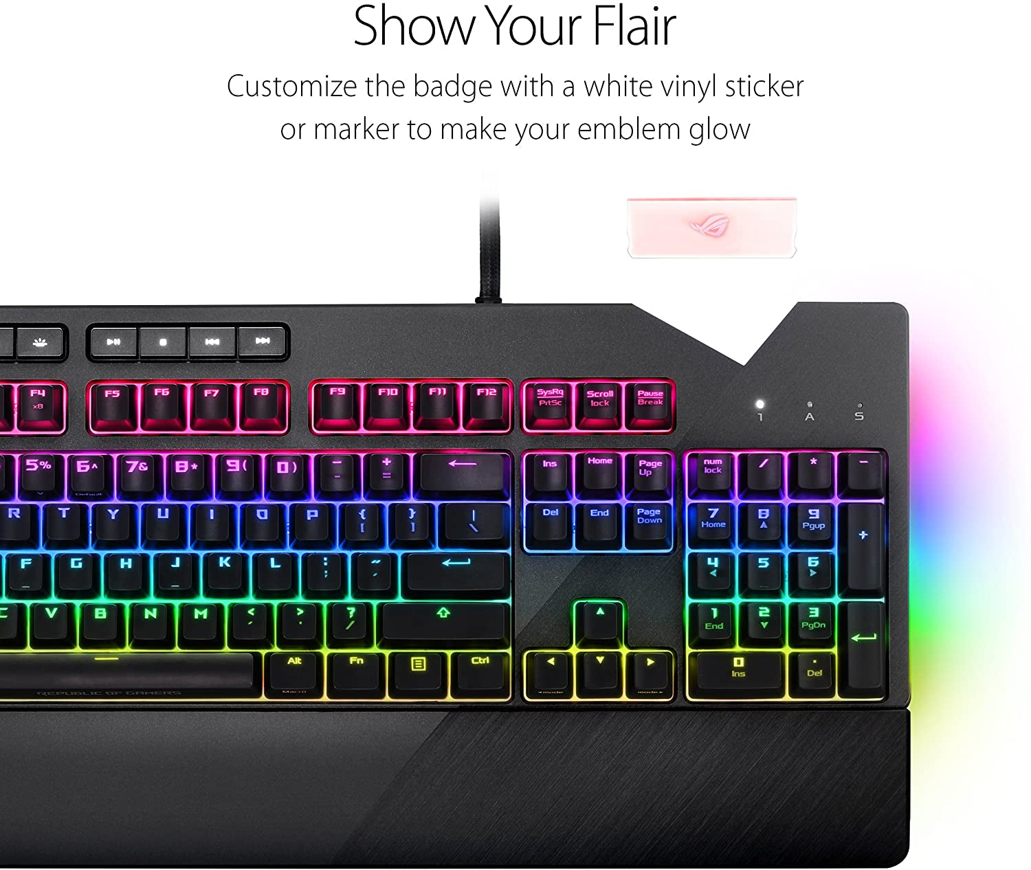 ASUS ROG Strix Flare RGB Mechanical Gaming Keyboard with Cherry MX Brown Switches, Customizable Badge, USB Pass-Through, and Media Controls