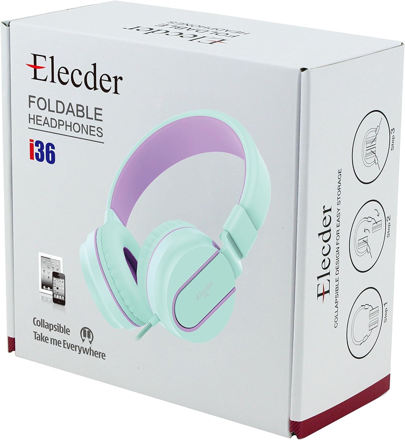 ELECDER I36 Kids Headphones Children Girls Boys Teens Foldable Adjustable on Ear Headphones 3.5Mm Jack Compatible Cellphones Computer Kindle MP3/4 School Tablet Green/Purple