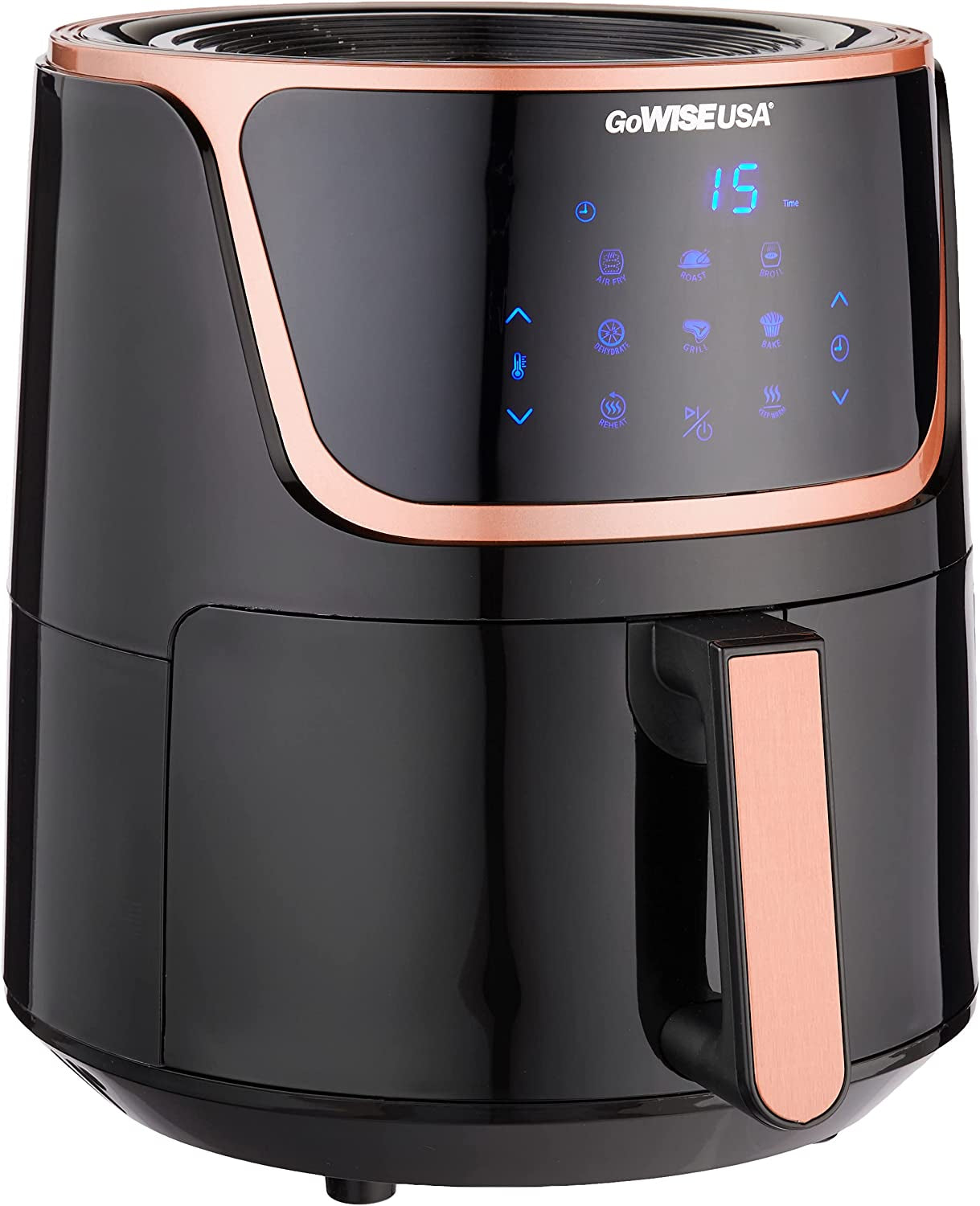 Gowise USA GW22955 7-Quart Electric Air Fryer with Dehydrator & 3 Stackable Racks, Digital Touchscreen with 8 Functions + Recipes, 7.0-Qt, Black/Copper