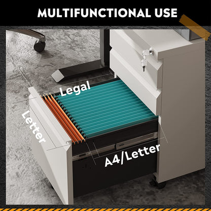 DEVAISE 3-Drawer Mobile File Cabinet (Under Office Desk), Assembled except Casters, Fits Letter/Standard Sizes, White