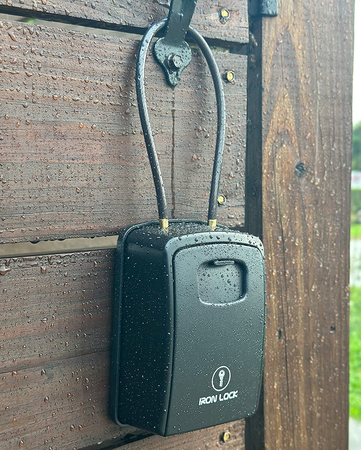 Iron Lock® XXL Key Lock Box Portable and Wall Mounted with Removable Cable Shackle Waterproof Indoor Outdoor 4 Digit Combination with Resettable Code with a B Switch Extra Large Key Lockbox Outside