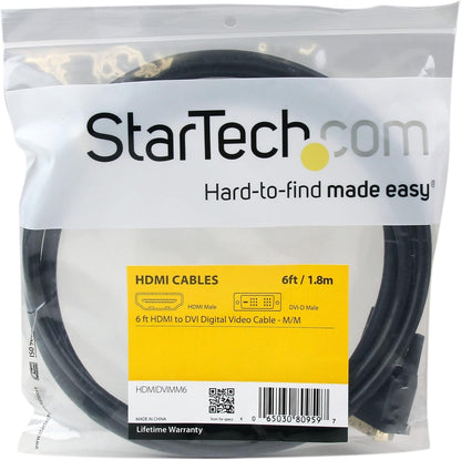 Startech.Com 6Ft HDMI to DVI D Adapter Cable - Bi-Directional - HDMI to DVI or DVI to HDMI Adapter for Your Computer Monitor (HDMIDVIMM6)