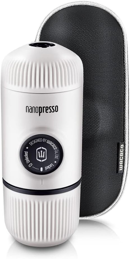 WACACO Nanopresso Portable Espresso Maker Bundled with Protective Case, Upgrade Version, Mini Travel Coffee Machine, Perfect for Camping, Travel and Office (Elements Chill White)