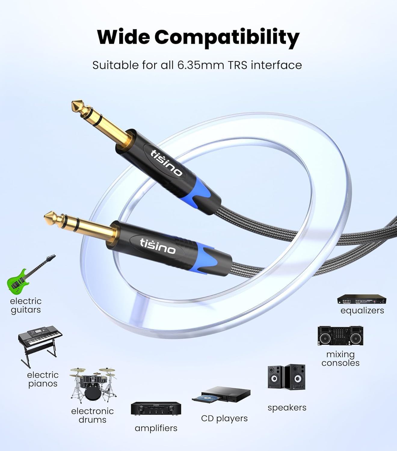 Tisino 1/4 Inch TRS Cable, Quarter Inch 1/4 TRS to TRS Balanced Stereo Audio Cable Male to Male Pro Interconnect Cable Guitar Cable, Nylon Braid - 3 FT