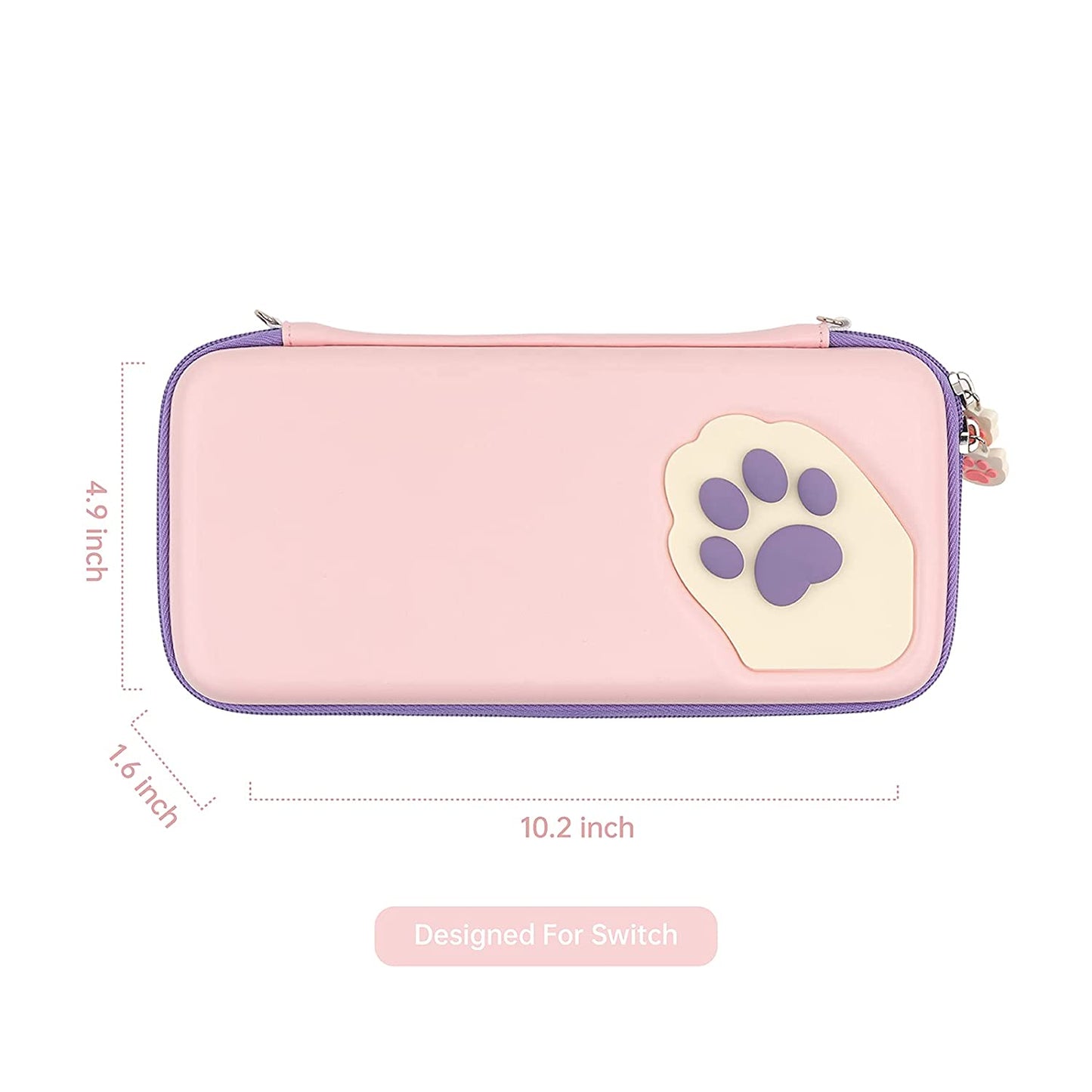 Geekshare Cute Cat Paw Case Compatible with Nintendo Switch/Switch OLED - Portable Hardshell Slim Travel Carrying Case Fit Switch Console & Game Accessories - a Removable Wrist Strap (Pink Purple)