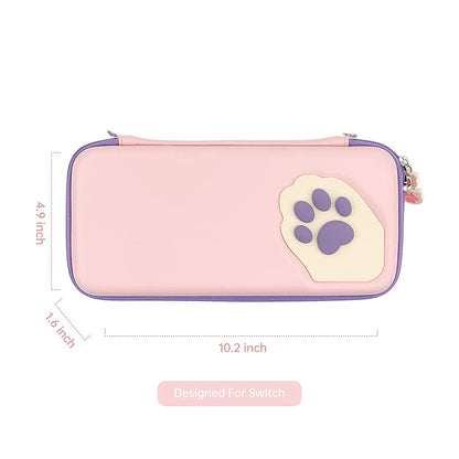 Geekshare Cute Cat Paw Case Compatible with Nintendo Switch/Switch OLED - Portable Hardshell Slim Travel Carrying Case Fit Switch Console & Game Accessories - a Removable Wrist Strap (Pink Purple)