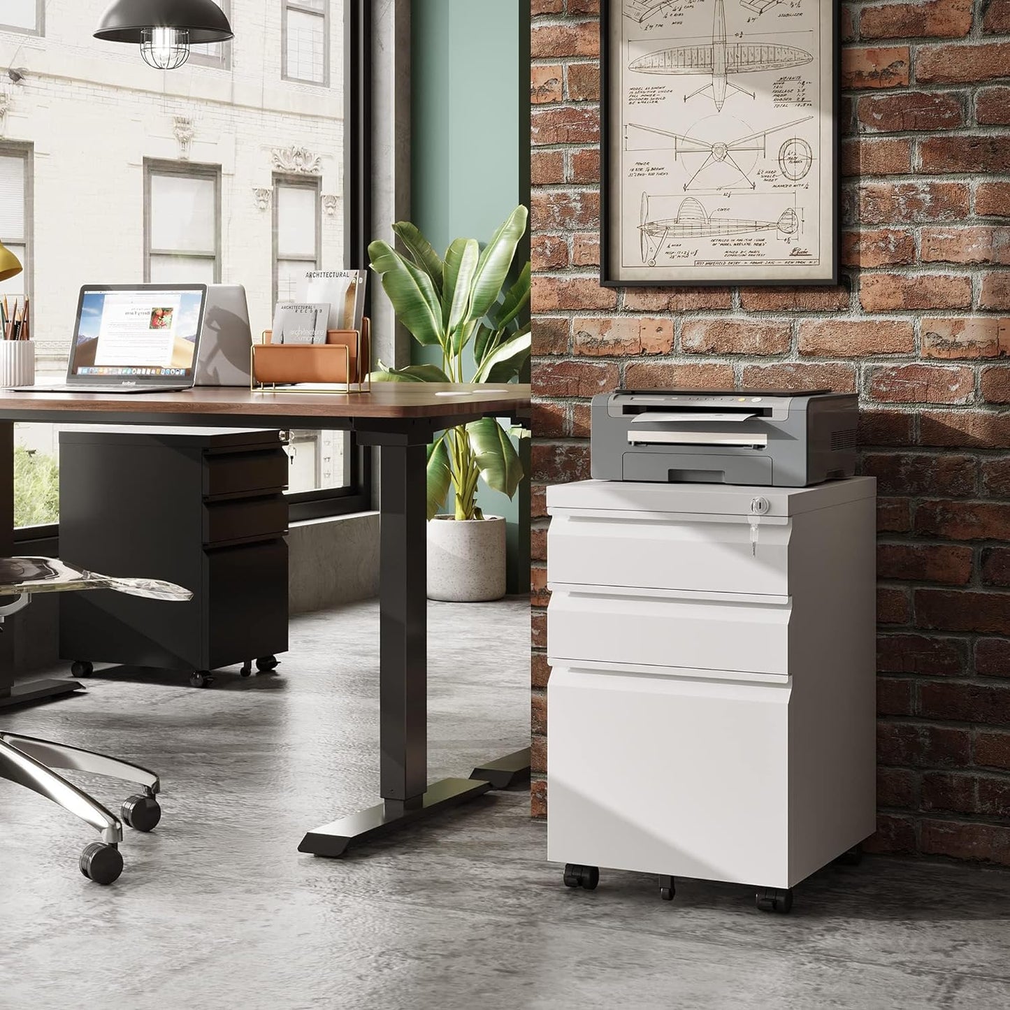 DEVAISE 3-Drawer Mobile File Cabinet (Under Office Desk), Assembled except Casters, Fits Letter/Standard Sizes, White