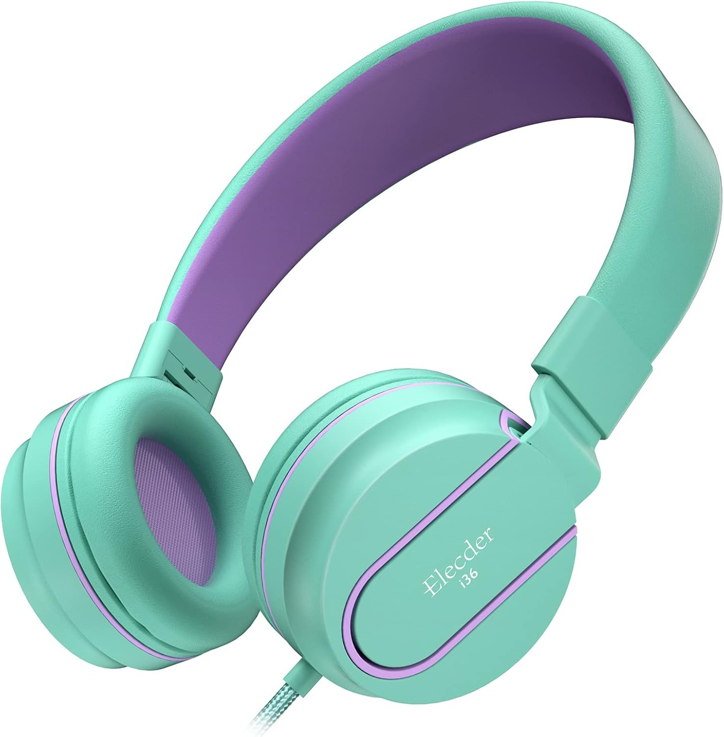 ELECDER I36 Kids Headphones Children Girls Boys Teens Foldable Adjustable on Ear Headphones 3.5Mm Jack Compatible Cellphones Computer Kindle MP3/4 School Tablet Green/Purple